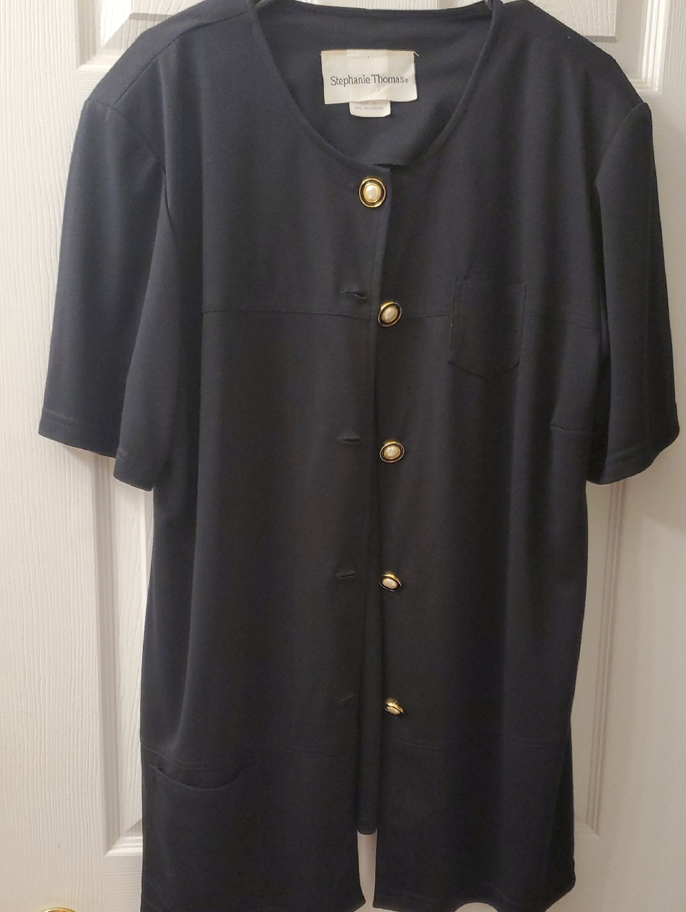 Black Short-Sleeve Button Front Top